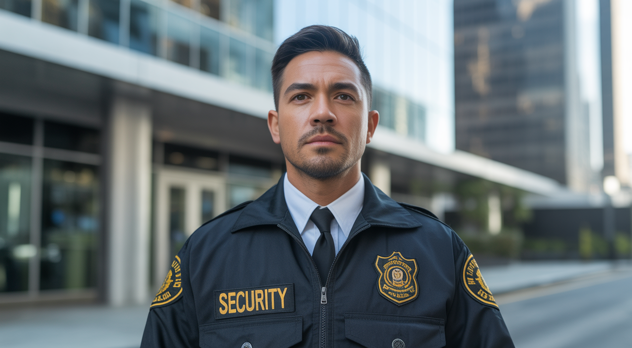 Security guard standing in front of a building in Los Angeles